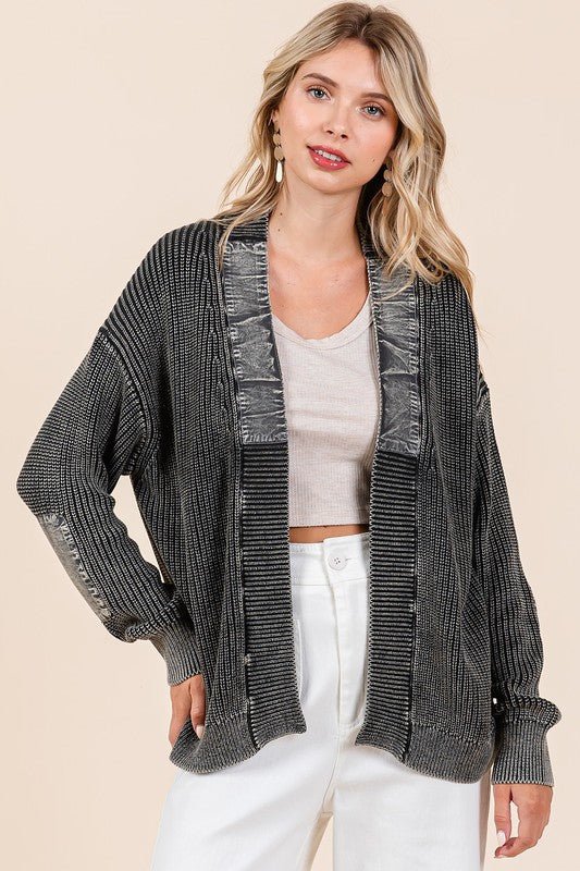 Mittoshop - Black Mineral Washed Open Front Cardigan