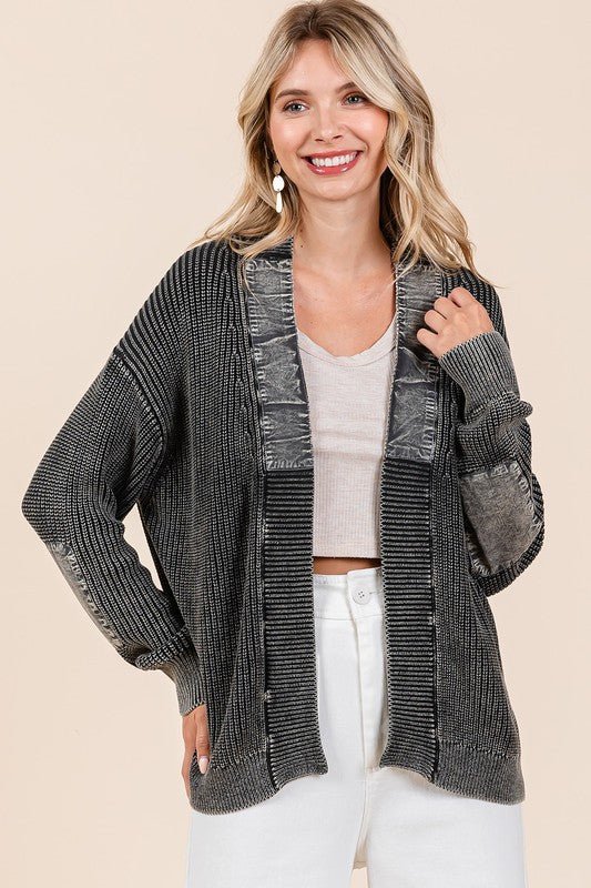 Mittoshop - Black Mineral Washed Open Front Cardigan