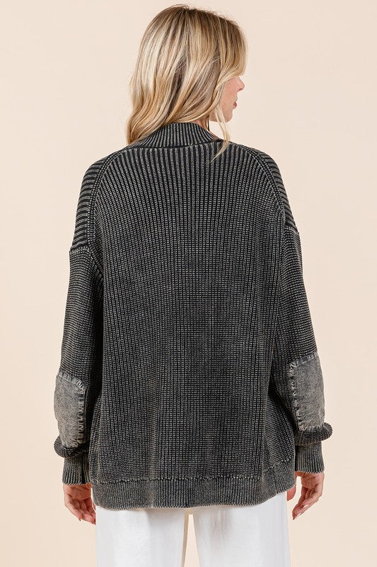 Mittoshop - Black Mineral Washed Open Front Cardigan