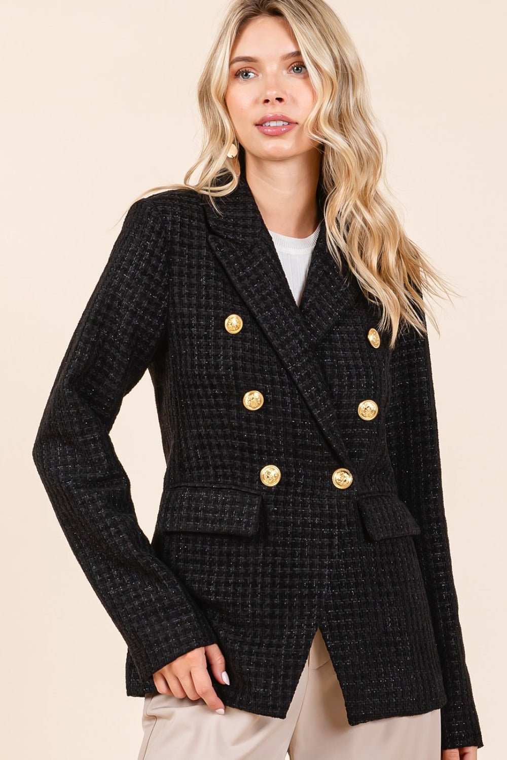 Mittoshop - Black Plaid Double Breasted Blazer