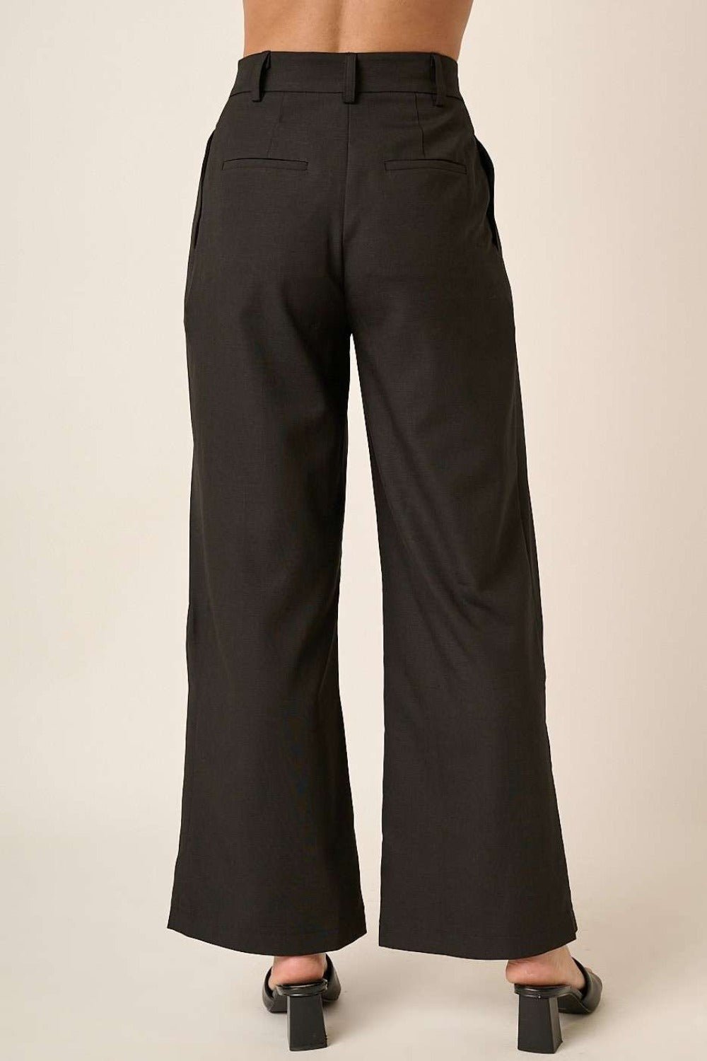 Mittoshop - Black Pleated High Waisted Wide Leg Pants