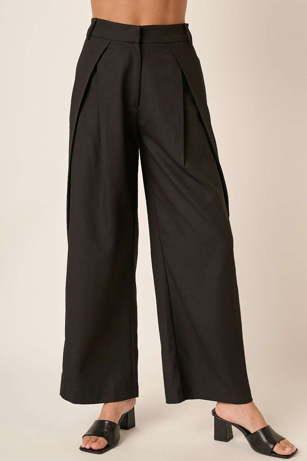 Mittoshop - Black Pleated High Waisted Wide Leg Pants