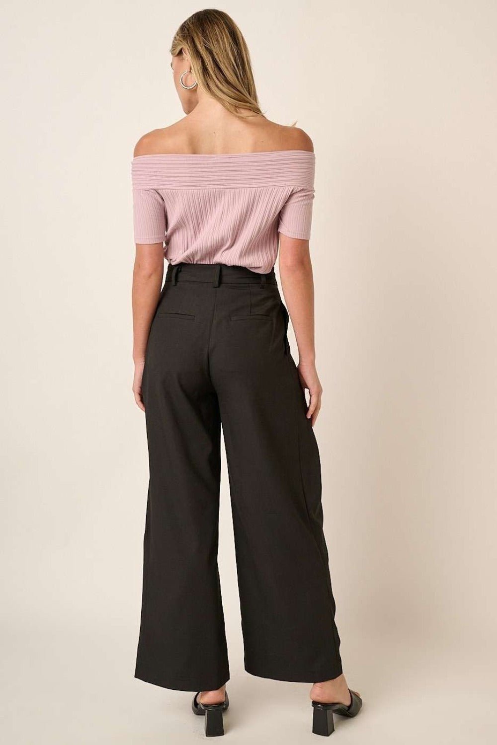 Mittoshop - Black Pleated High Waisted Wide Leg Pants