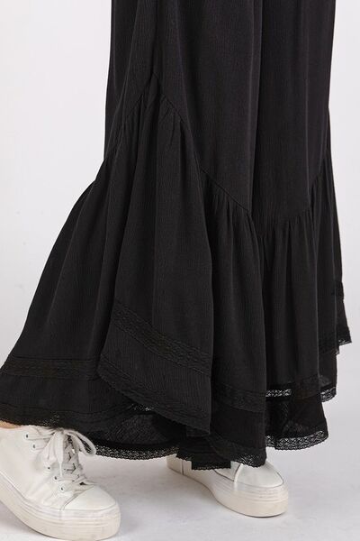 Mittoshop - Black Ruffle Hem Wide Leg Pants