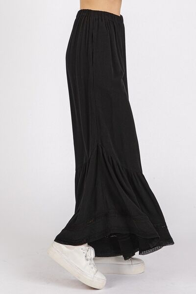 Mittoshop - Black Ruffle Hem Wide Leg Pants