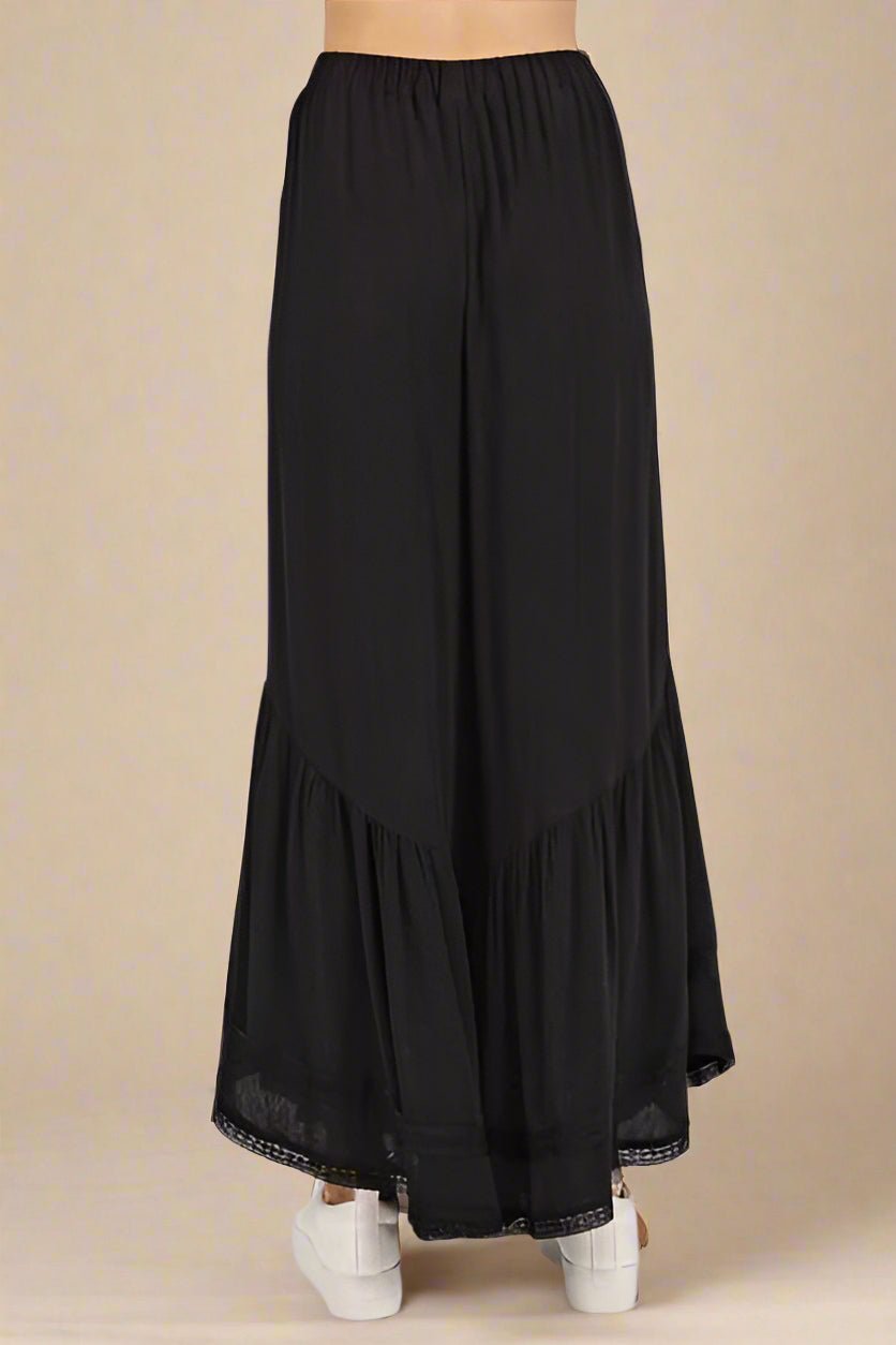 Mittoshop - Black Ruffle Hem Wide Leg Pants