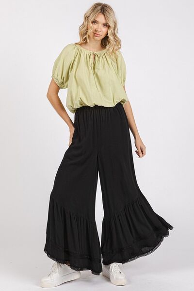 Mittoshop - Black Ruffle Hem Wide Leg Pants