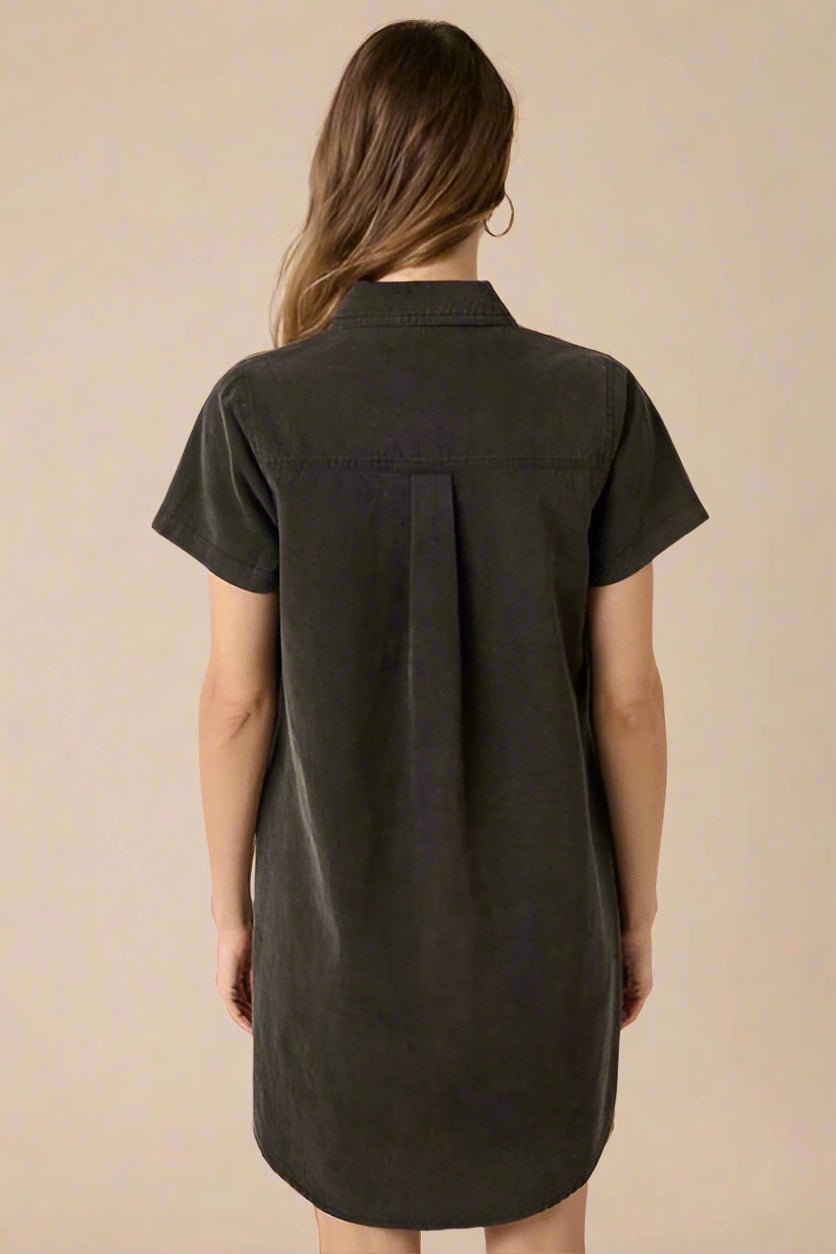 Mittoshop - Black Short Sleeve Mini Shirt Dress