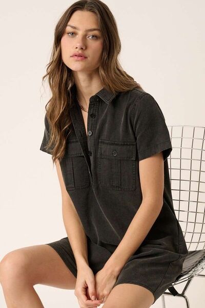 Mittoshop - Black Short Sleeve Mini Shirt Dress