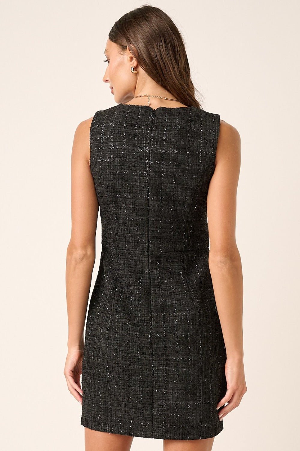 Mittoshop - Black Sleeveless Tweed Mini Dress