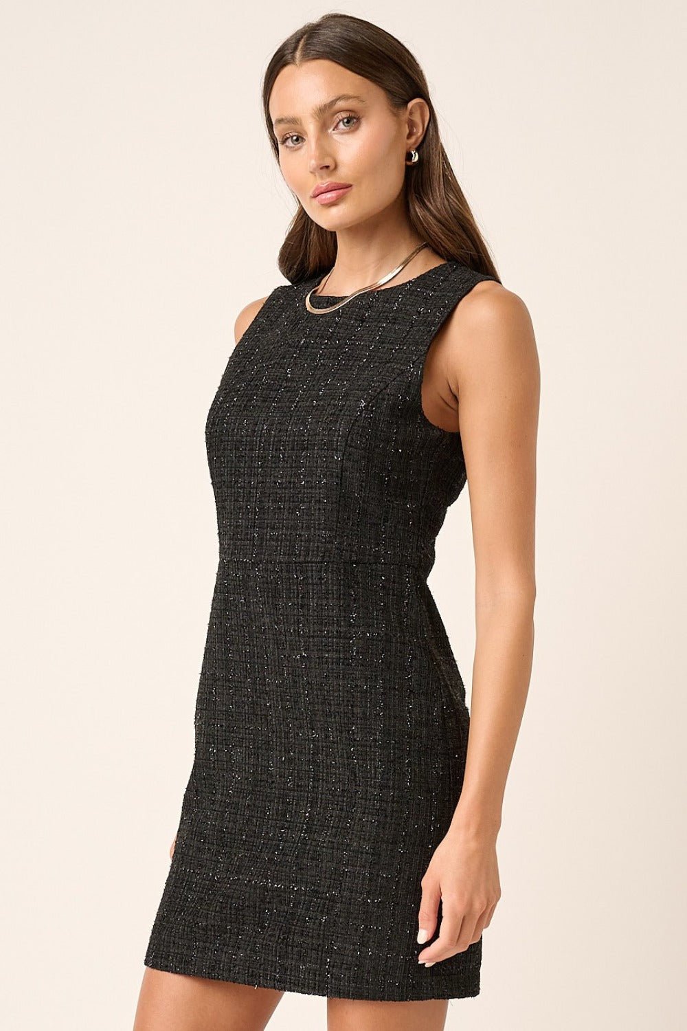 Mittoshop - Black Sleeveless Tweed Mini Dress