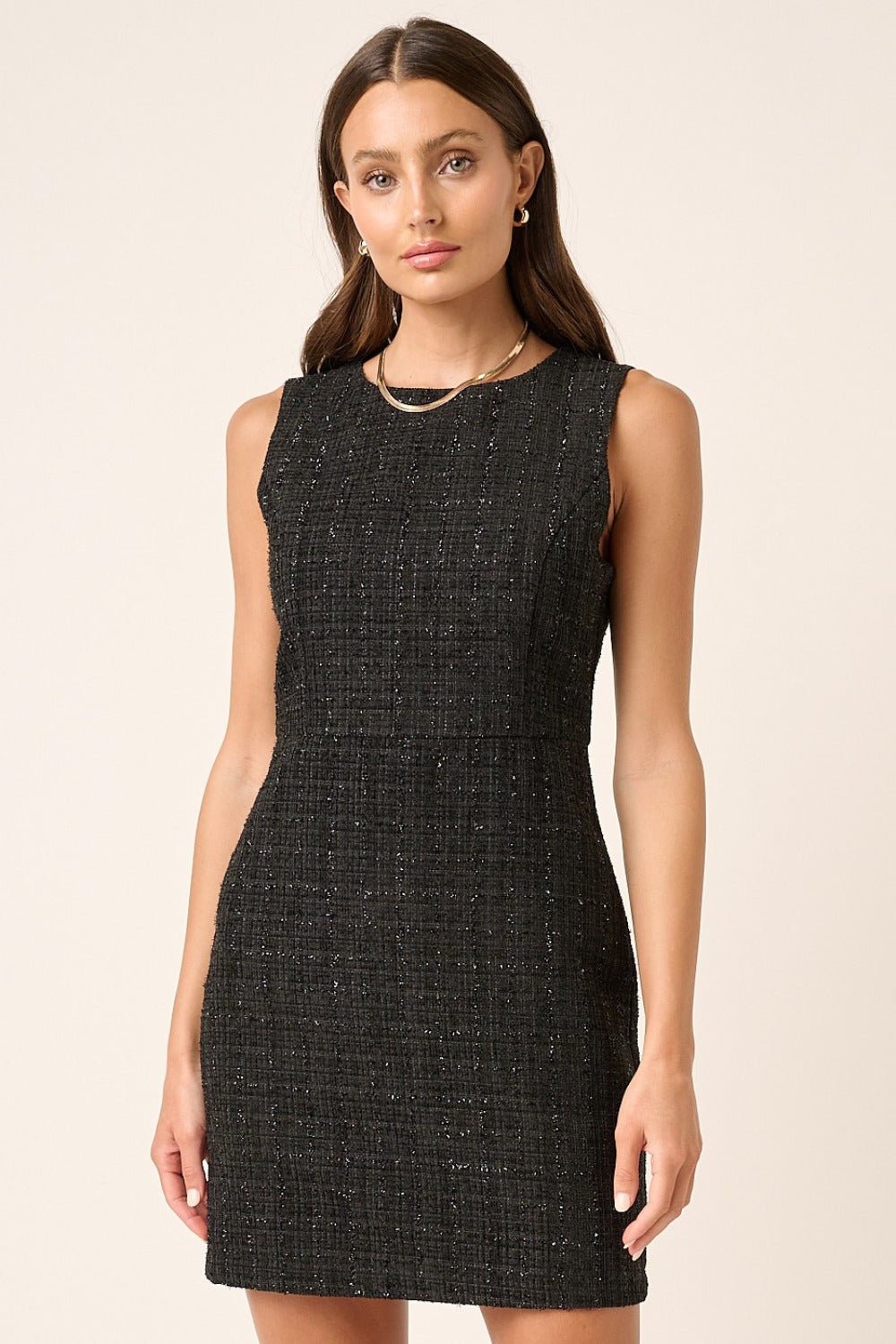 Mittoshop - Black Sleeveless Tweed Mini Dress