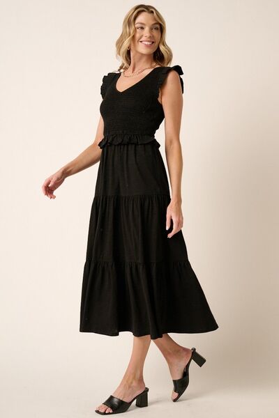 Mittoshop - Black Smocked Ruffled Tiered Midi Dress