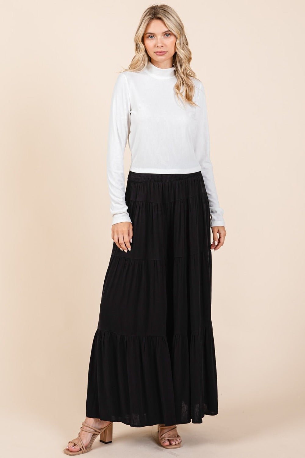 Mittoshop - Black Smocked Waist Wide Leg Pants