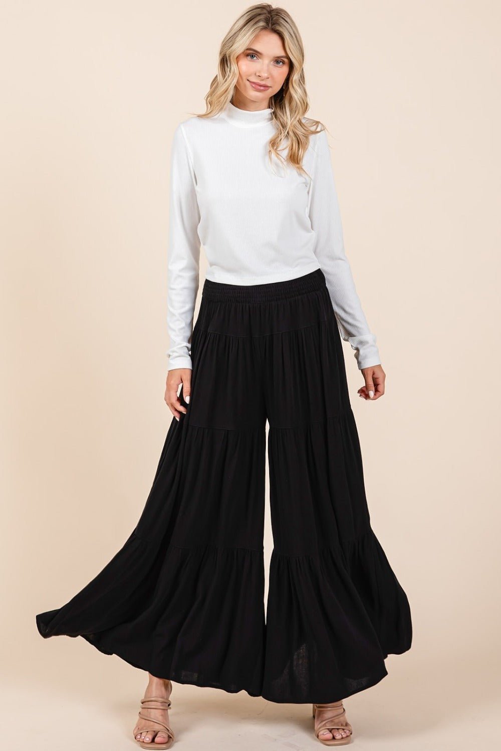 Mittoshop - Black Smocked Waist Wide Leg Pants