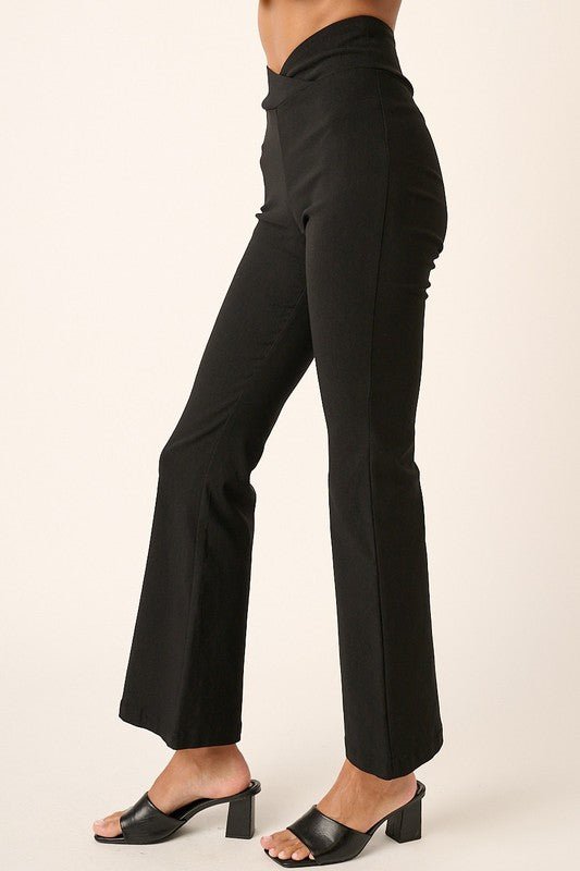 Mittoshop - Black Surplice V - Waist Flare Pants