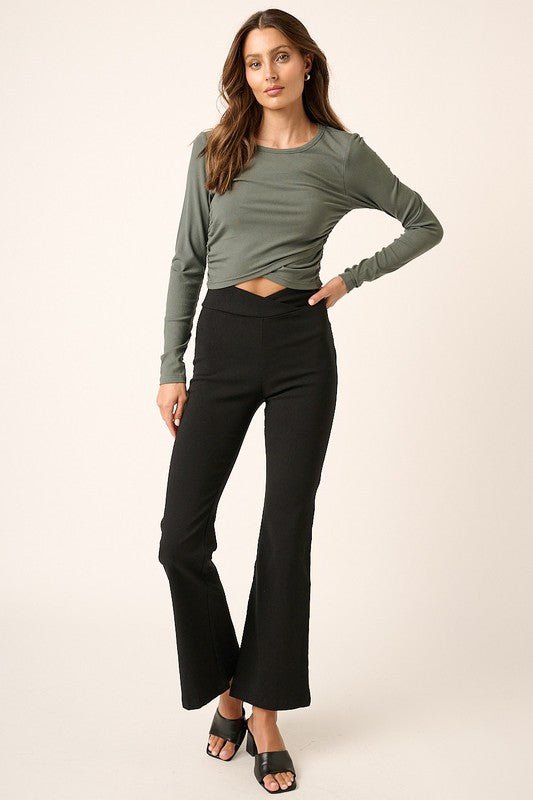 Mittoshop - Black Surplice V - Waist Flare Pants