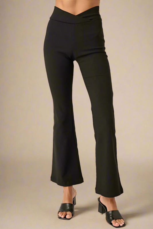 Mittoshop - Black Surplice V - Waist Flare Pants