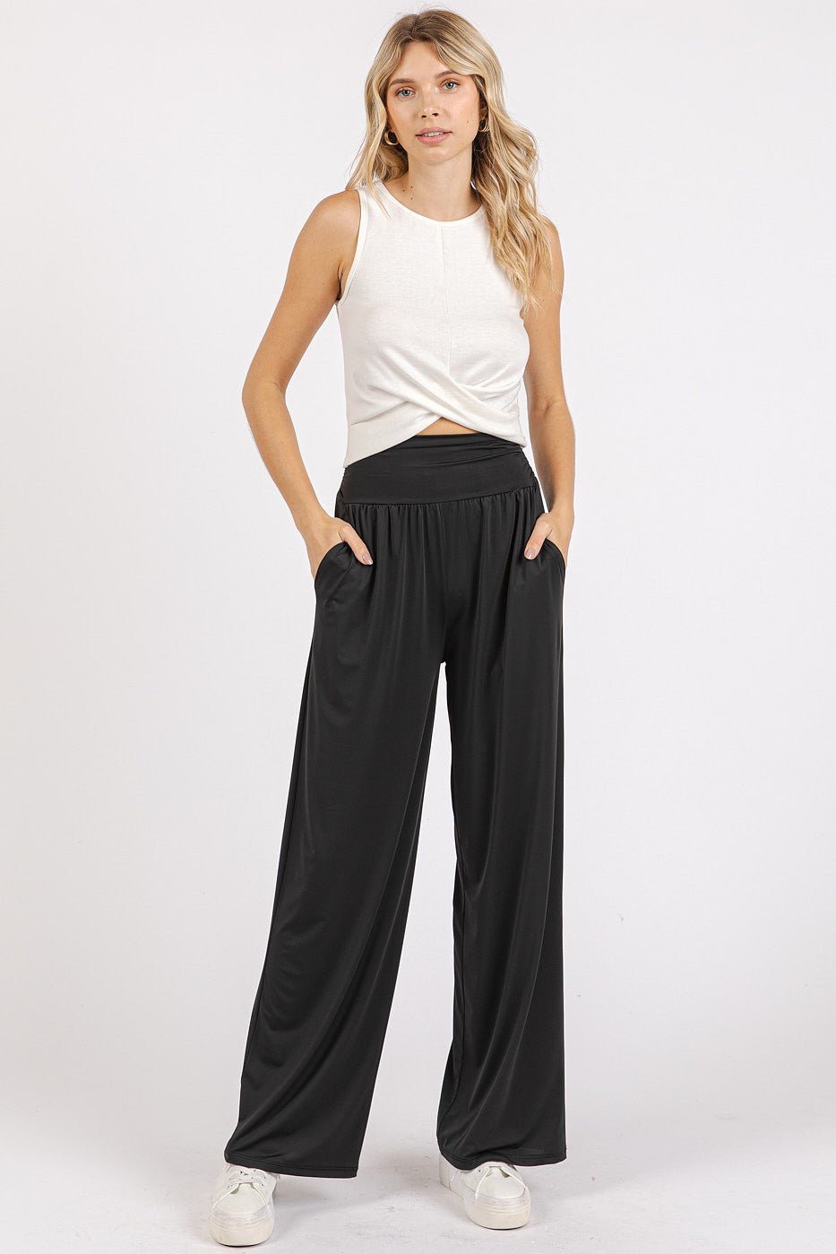 Mittoshop - Black Wide Leg Athleisure Pants