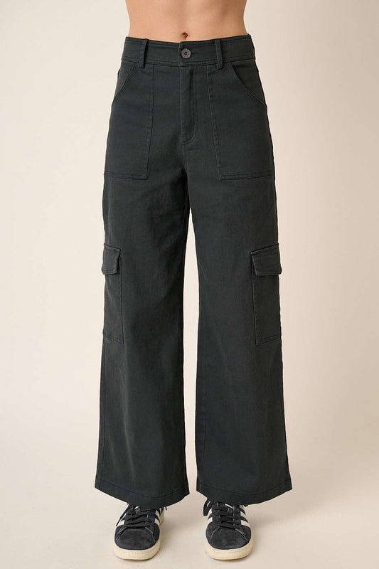 Mittoshop - Black Wide Leg High Waist Cargo Pants