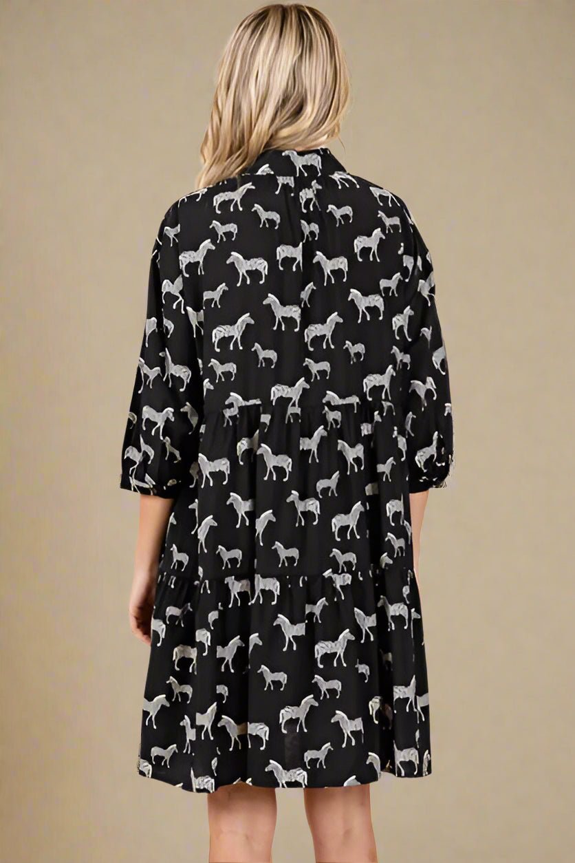 Mittoshop - Black Zebra Print Mini Shirt Dress