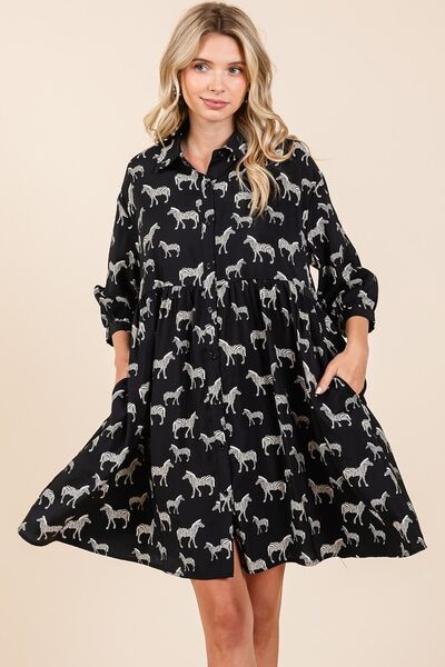 Mittoshop - Black Zebra Print Mini Shirt Dress