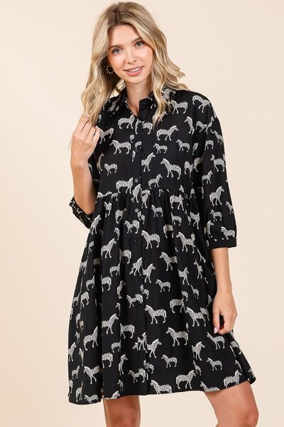 Mittoshop - Black Zebra Print Mini Shirt Dress