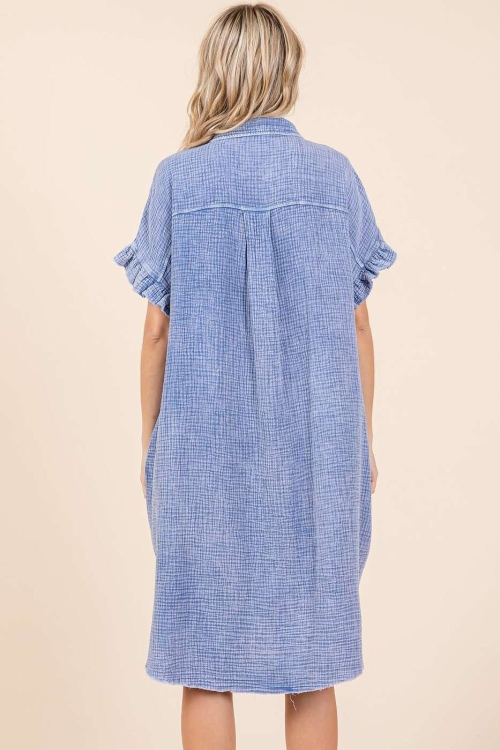 Mittoshop - Blue Mineral Wash Cotton Gauze Mini Shirt Dress