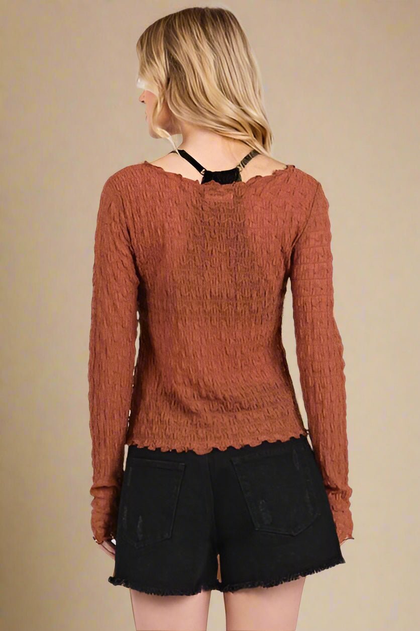 Mittoshop - Boat Neck Long Sleeve Blouse in Caramel