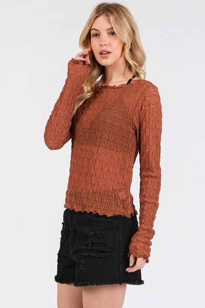 Mittoshop - Boat Neck Long Sleeve Blouse in Caramel