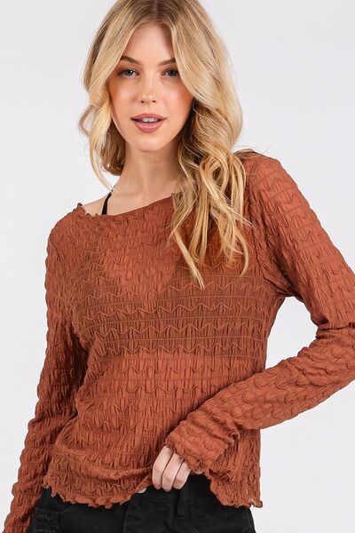 Mittoshop - Boat Neck Long Sleeve Blouse in Caramel