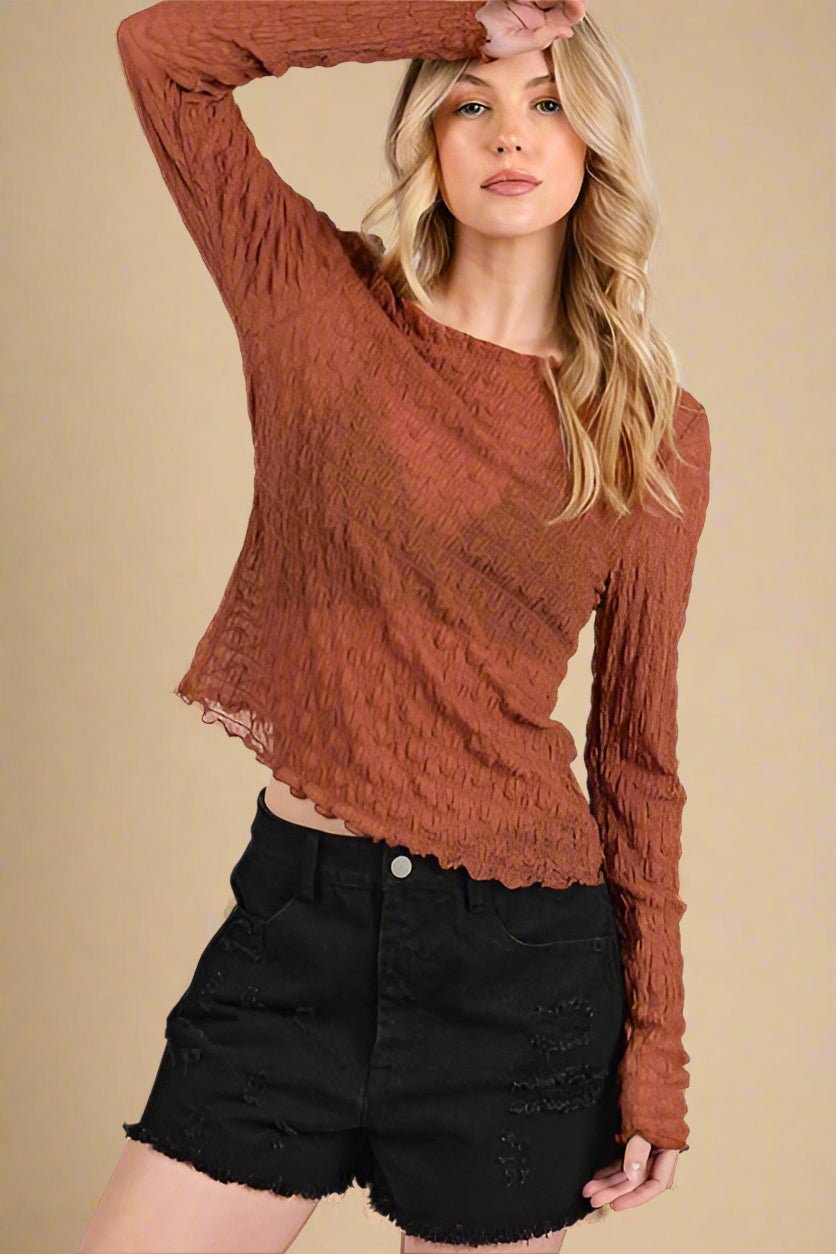 Mittoshop - Boat Neck Long Sleeve Blouse in Caramel