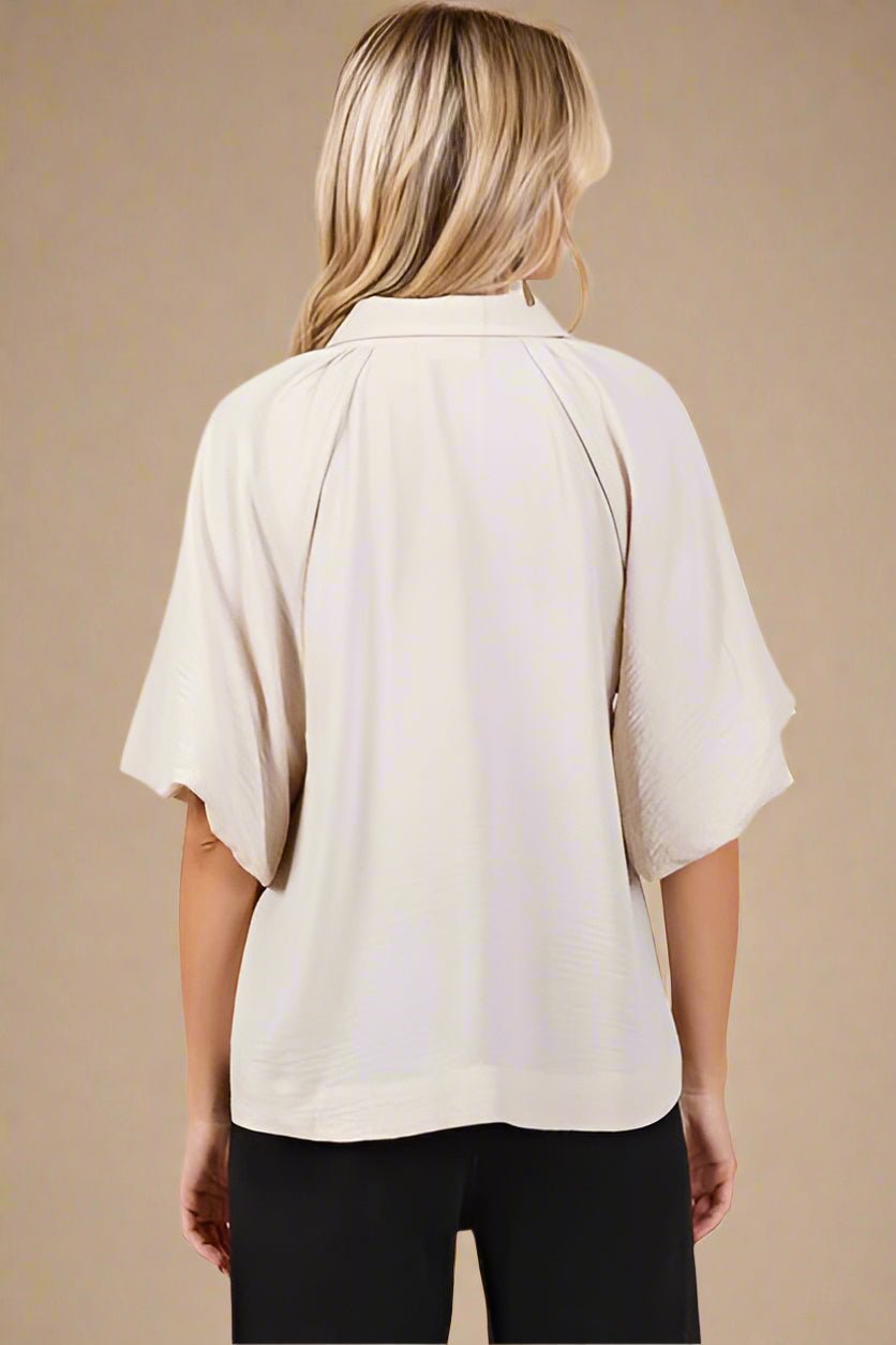 Mittoshop - Bubble Sleeve Button Down Shirt in Natural