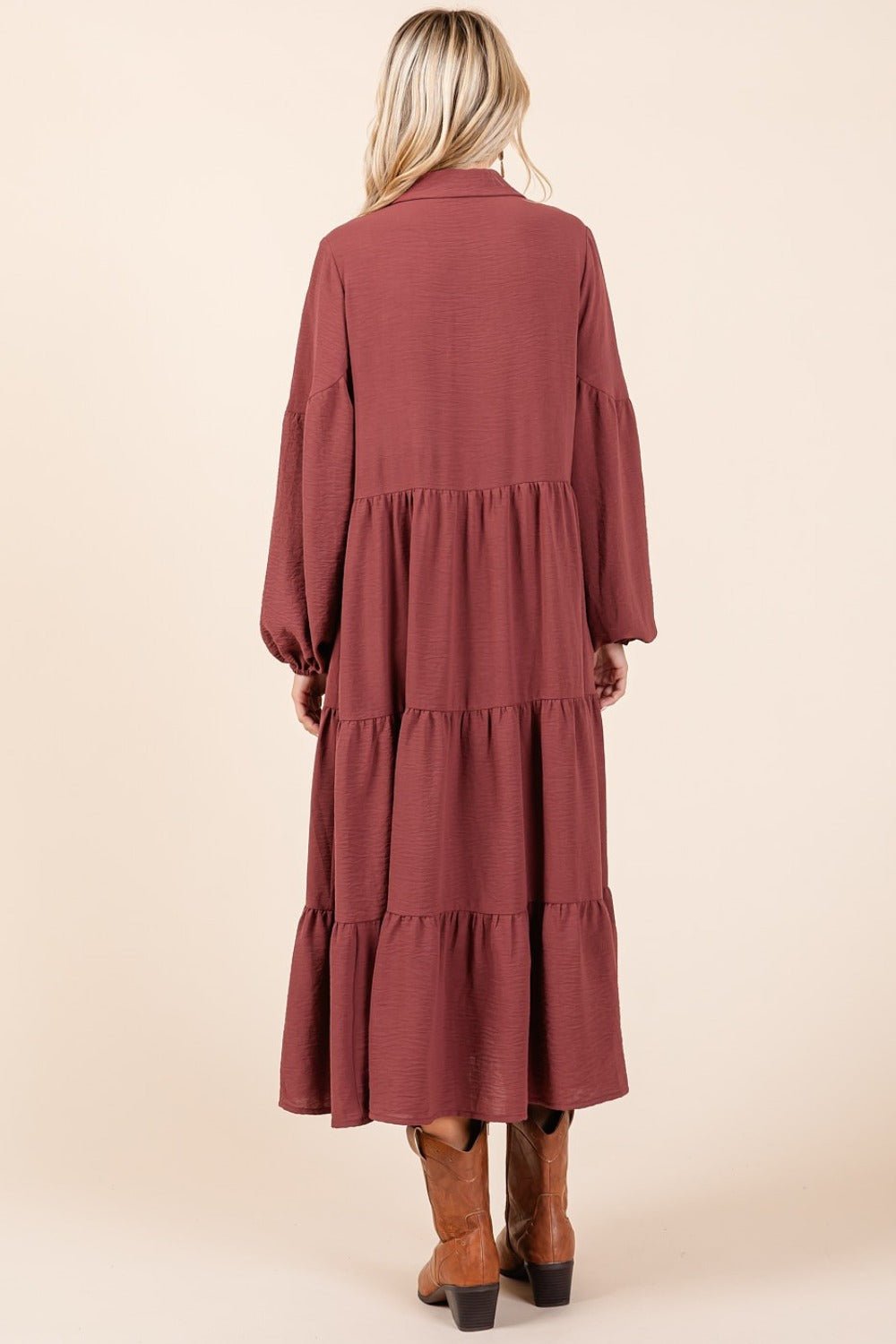 Mittoshop - Button Down Long Sleeve Midi Dress in Sienna