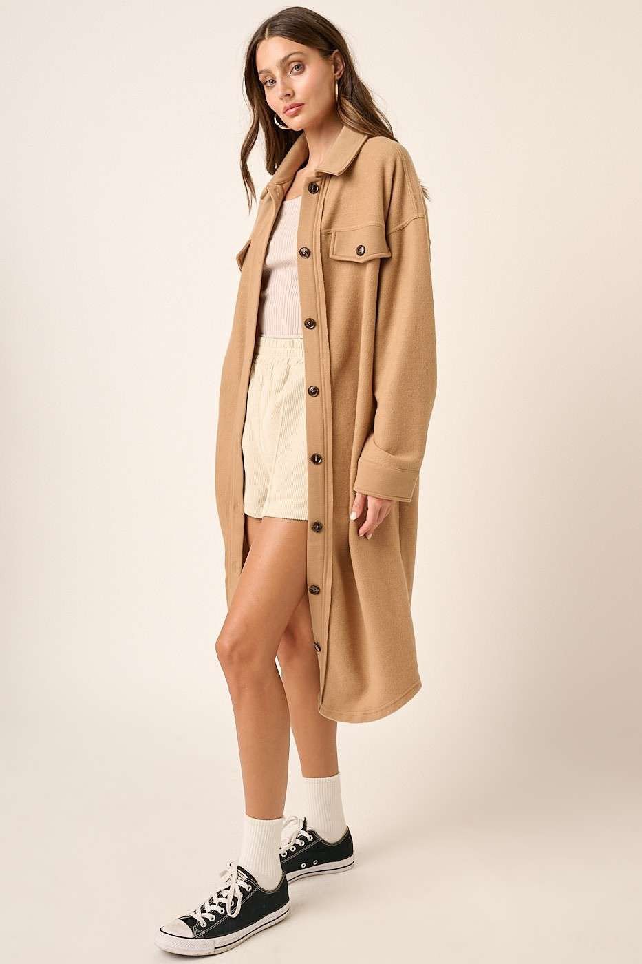 Mittoshop - Button Up French Terry Longline Jacket in Camel