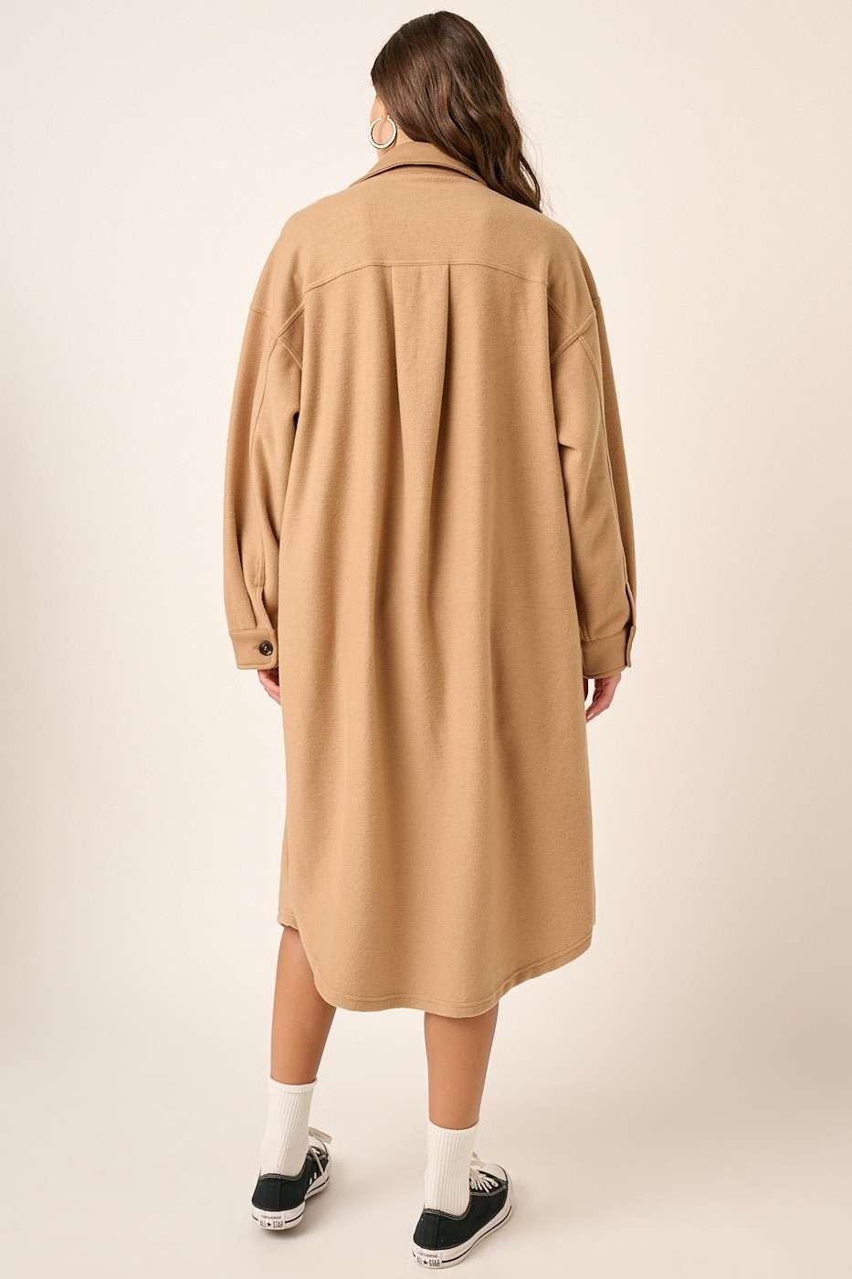 Mittoshop - Button Up French Terry Longline Jacket in Camel