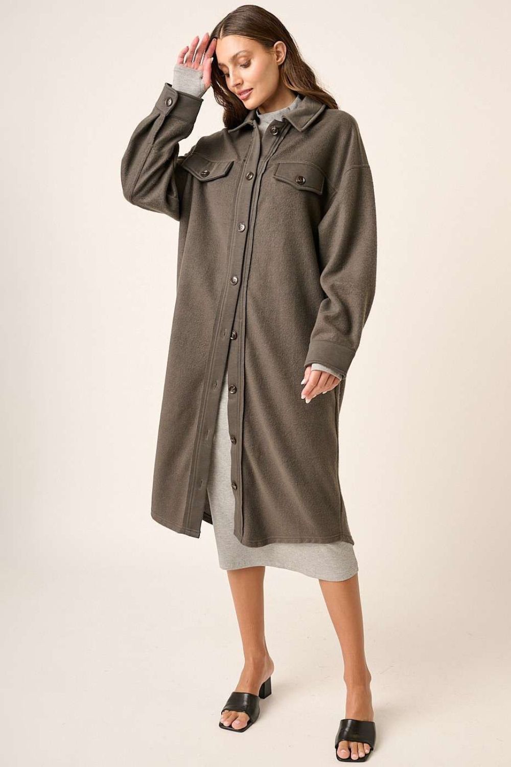 Mittoshop - Button Up French Terry Longline Jacket in Charcoal