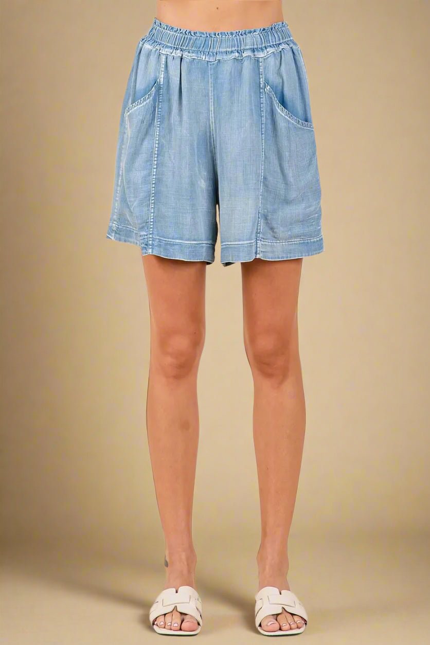 Mittoshop - Chambray Blue Pocketed Lounge Shorts