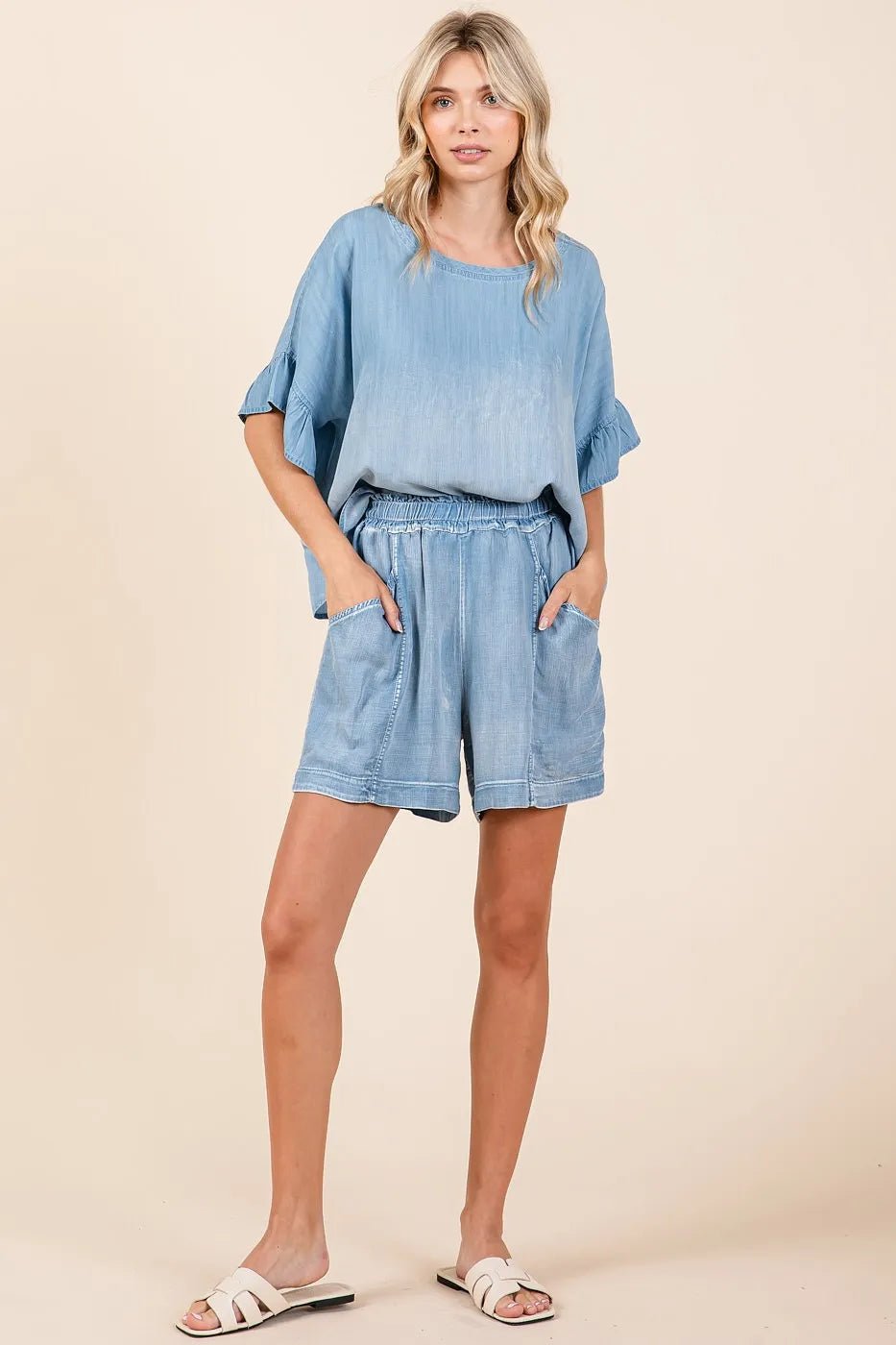 Mittoshop - Chambray Blue Pocketed Lounge Shorts