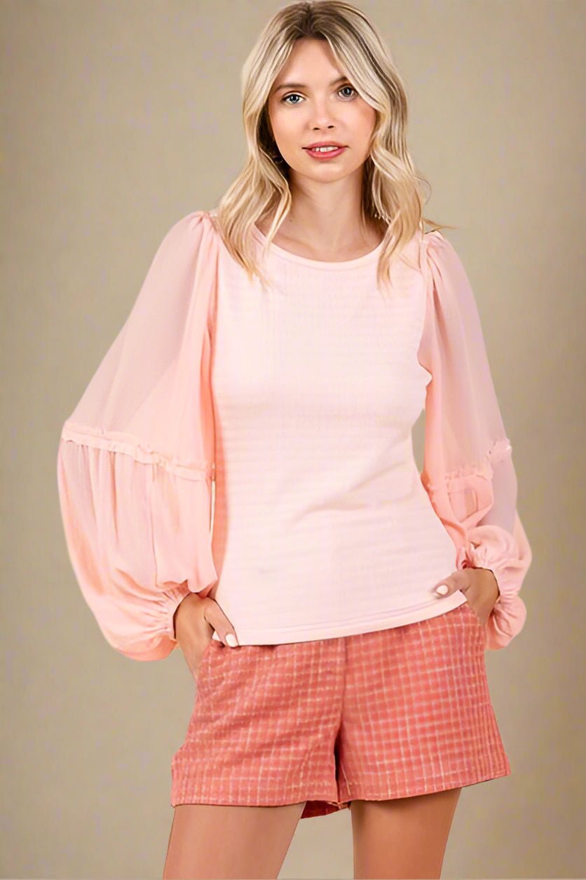 Mittoshop - Chiffon Long Sleeve Top in Peach