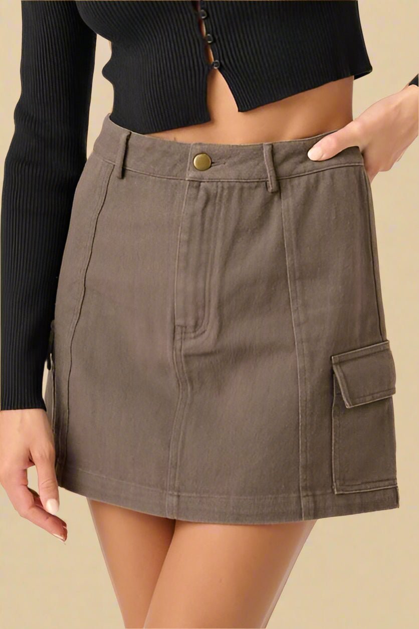 Mittoshop - Coffee Brown Mini Cargo Skirt