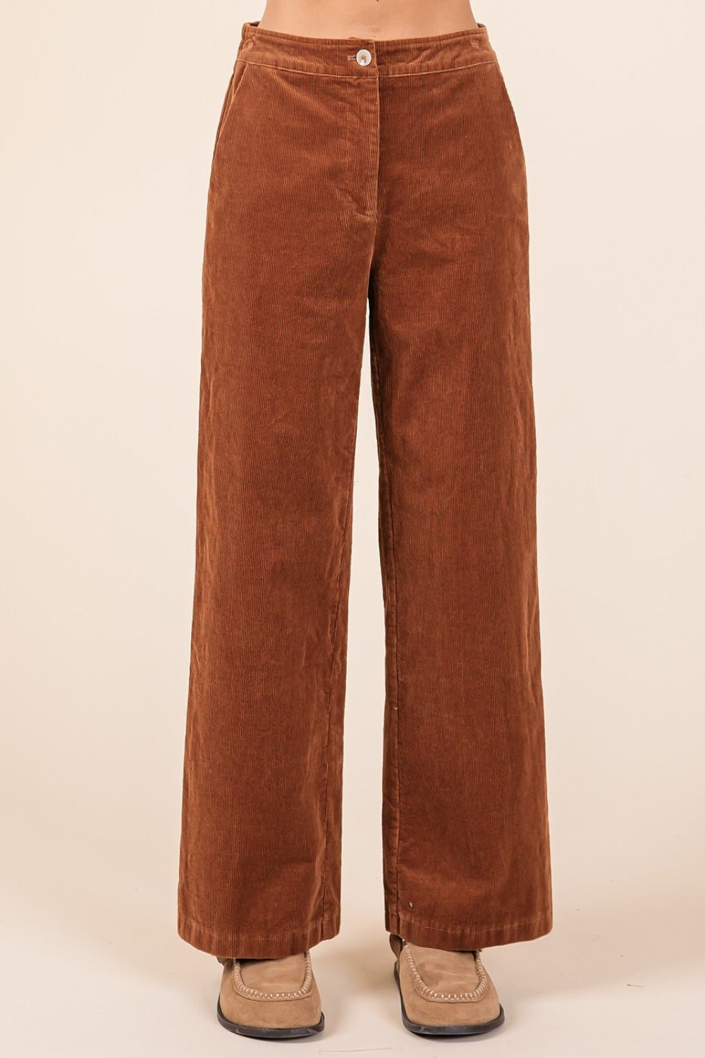 Mittoshop - Corduroy Straight Leg Pants in Camel