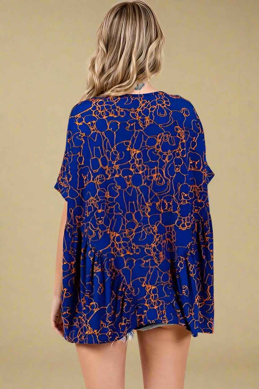 Mittoshop - Dark Blue Abstract Print Short Sleeve Top