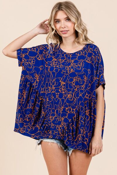 Mittoshop - Dark Blue Abstract Print Short Sleeve Top