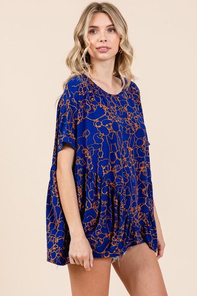 Mittoshop - Dark Blue Abstract Print Short Sleeve Top