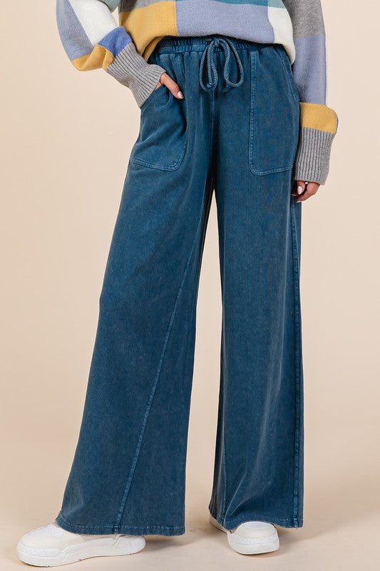 Mittoshop - Dark Blue French Terry Wide Leg Pants