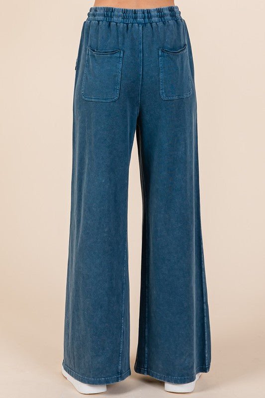 Mittoshop - Dark Blue French Terry Wide Leg Pants