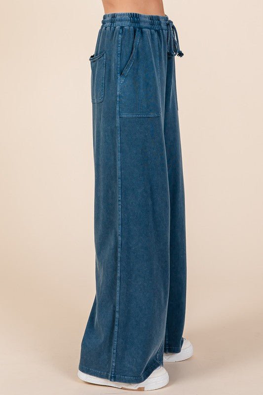 Mittoshop - Dark Blue French Terry Wide Leg Pants