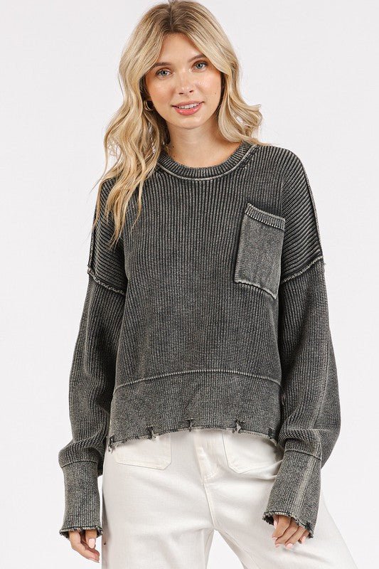 Mittoshop - Dark Gray Distressed Hem Sweater