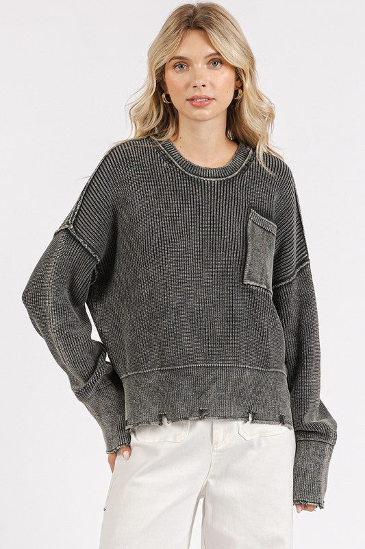 Mittoshop - Dark Gray Distressed Hem Sweater